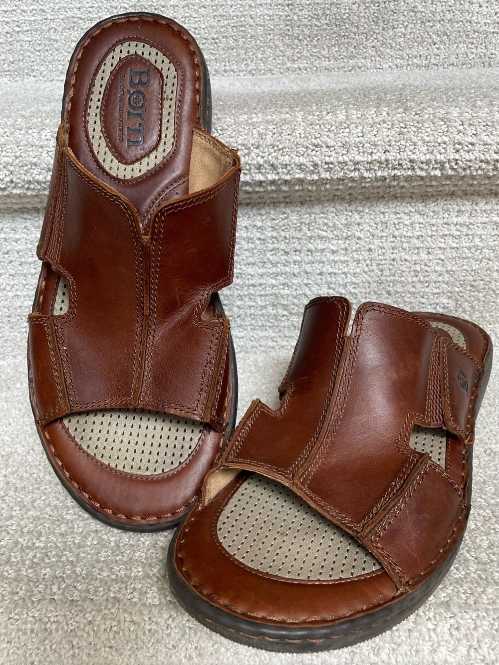 Børn Flores II Men's 12M Brown Leather Comfort Sole Slide Sandals Summer Casual